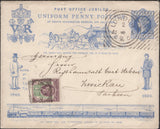 139719 1890 PENNY POSTAGE JUBILEE 1D BLUE ENVELOPE LONDON TO GERMANY WITH 1½D JUBILEE (SG198) HOSTER CANCELLATION.