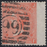 139737 1869 4D VERMILION PL.11 (SG94) TWO GOOD USED EXAMPLES BOTH LETTERED 'JF' AND SHOWING CONSTANT VARIETY 'MARK TOP OF FOOT OF J' NE SQUARE.