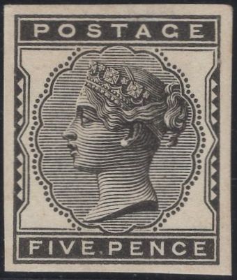 139741 1881 5D INDIGO (SG169) IMPERFORATE PLATE PROOF IN BLACK.