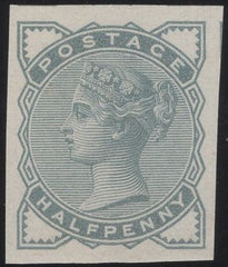 139743 1884 ½D (SG164) IMPERFORATE COLOUR TRIAL ON WATERMARKED PAPER IN GREENISH-GREY.