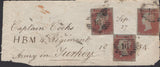139746 1854 TURNED FRONT LONDON TO THE CRIMEA WITH DIE 1 1D PL.179 (SG17) X 3, ALL WITH EXCELLENT MIS-PERFORATION, FRONT TURNED AND RE-USED BACK TO LONDON.