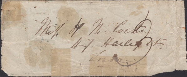 139746 1854 TURNED FRONT LONDON TO THE CRIMEA WITH DIE 1 1D PL.179 (SG17) X 3, ALL WITH EXCELLENT MIS-PERFORATION, FRONT TURNED AND RE-USED BACK TO LONDON.