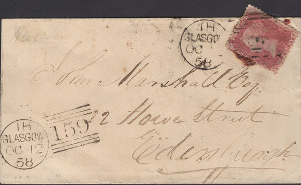 139749 1857-1858 'MILTON OF CAMPSIE' SCOTS LOCAL CANCELLATION TYPE III ON PIECE, ALSO ON 1858 ENVELOPE AS BACK STAMP.