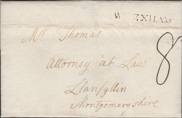 139759 1801 MAIL WREXHAM TO LLANFYLLIN, MONTGOMERYSHIRE WITH 'WREXHAM' HANDSTAMP (W2405).