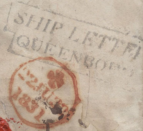 139767 1831 DISINFECTED MAIL HAMBURG TO LONDON WITH 'SLITS' AND BOXED 'SHIP LETTER/QUEENBORO' HANDSTAMP (ROB S.5).
