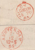 139775 1865 MAIL LIVERPOOL TO AMSTERDAM 1D PL.90 (SG43) X 3.
