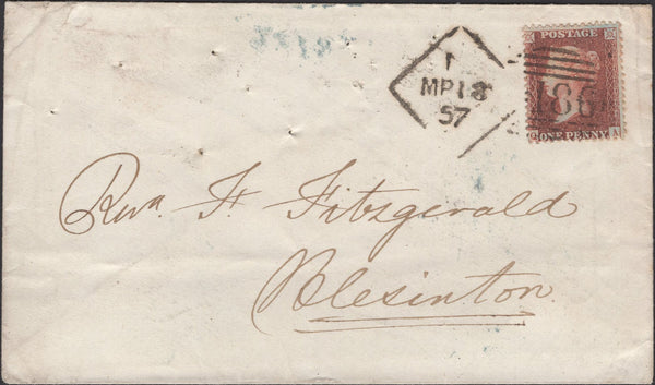 139780 1857 MAIL DUBLIN TO BLESINGTON, CO. WICKLOW DIE 2 1D PL.40 (SG29) DUBLIN SPOON (RA63).