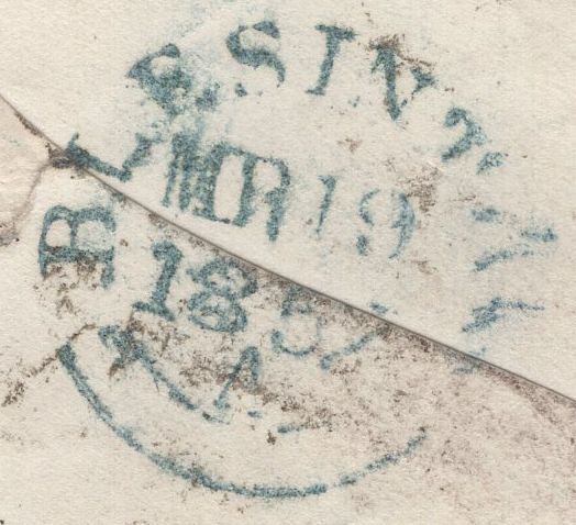 139780 1857 MAIL DUBLIN TO BLESINGTON, CO. WICKLOW DIE 2 1D PL.40 (SG29) DUBLIN SPOON (RA63).