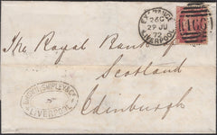 139785 1872 MAIL LIVERPOOL TO EDINBURGH WITH 1½D PL.1 (SG51).