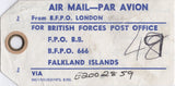 139790 1970-1980'S? PARCEL TAGS FROM THE UK TO FALKLAND ISLANDS/ASCENSION ISLES (6 ITEMS).