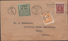 139792 1936 UNDERPAID MAIL BOLTON TO FROVI, SWEDEN WITH KGV 1½D (SG441) AND SWEDISH POSTAGE DUE.