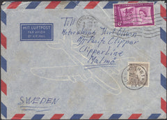 139793 1958 UNDERPAID AIR MAIL SWANSEA TO MALMO, SWEDEN WITH SWEDISH POSTAGE DUE.