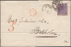 139795 1869 MAIL BIRMINGHAM TO STOCKHOLM WITH 6D MAUVE PL.8 (SG109).