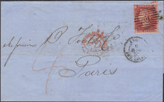 139805 1859 MAIL LONDON TO PARIS WITH DIE 2 1D PL.44 (SG40).