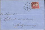 139815 1857 MAIL DUBLIN TO BALLYMONEY WITH 1D PL.38 SAVOY STREET PRINTING (SPEC C9A(2) DUBLIN SPOON TYPE A5 (RA67).