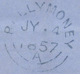 139815 1857 MAIL DUBLIN TO BALLYMONEY WITH 1D PL.38 SAVOY STREET PRINTING (SPEC C9A(2) DUBLIN SPOON TYPE A5 (RA67).
