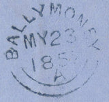 139817 1857 MAIL DUBLIN TO BALLYMONEY WITH DIE 2 1D PL.36 SAVOY STREET PRINTING (SPEC C9A(2) DUBLIN SPOON TYPE A4 (RA66).