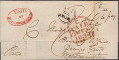 139818 1834 UNDERPAID MAIL HUDDERSFIELD TO LONDON WITH 'MORE TO PAY' HAND STAMP AND OVAL 'PAID/at/HUDDERSFIELD' HAND STAMP (YK1501).