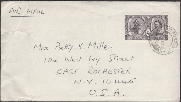 139822 1965 MAIL 'FIELD POST OFFICE/766' IN SABAH, MALAYSIA TO USA WITH 2/6 SHAKESPEARE (SG650).