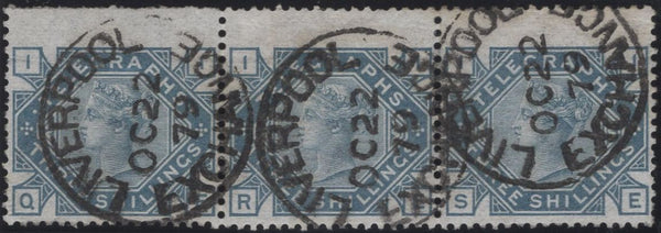 139824 1877 3S TELEGRAPH SLATE-BLUE (T11/L229) GOOD USED STRIP OF THREE.