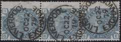 139824 1877 3S TELEGRAPH SLATE-BLUE (T11/L229) GOOD USED STRIP OF THREE.