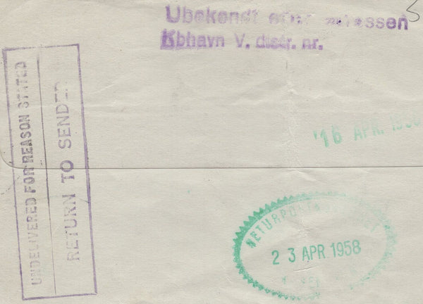 139825 1958 UNDELIVERED MAIL LEISTON, SUFFOLK TO DENMARK.