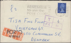 139827 1973 UNDERPAID MAIL WOODGREEN, LONDON TO DENMARK WITH DANISH POSTAGE DUES.