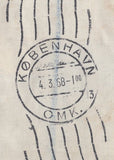 139828 1968 LINEN PARCEL TAG STAFFORDSHIRE TO DENMARK WITH 2/6 CASTLE AND 'POST OFFICE SPECIAL DELIVERY' LABEL IN GREEN.