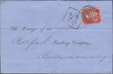 139839 1857 MAIL DUBLIN TO BALLYMONEY WITH DIE 2 1D PL.38 SAVOY STREET PRINTING (SPEC C9A(3) DUBLIN SPOON TYPE A6 (RA68).