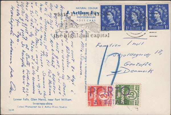 139862 1960? UNDERPAID MAIL INVERNESS TO DENMARK WITH GB WILDINGS AND DANISH POSTAGE DUES.