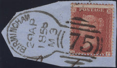 139864 1856 SMALL PIECE WITH 1D (SG29) AND 'BIRMINGHAM/75' SPOON TYPE C3 (RA14).