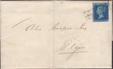 139865 1858 MAIL ABERDEEN TO ELGIN WITH 2D BLUE (SG35) 'UNION STREET' SCOTS LOCAL CANCELLATION.