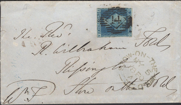 139869 1850 MAIL LONDON TO STOW ON THE WOLD WITH 2D BLUE PL.4 (SG14).