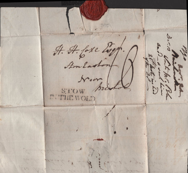 139880 1790 MAIL STOW IN THE WOLD, GLOS TO BRISTOL WITH 'STOW/IN THE WOLD' HAND STAMP (GL686).