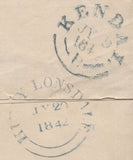 139883 1842 MAIL KENDAL, WESTMORLAND TO KIRBY LONSDALE WITH 1D (SG8), KENDAL MALTESE CROSS SHOWING OUTER BREAK.