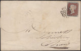 139884 1843 MAIL TO CHARD WITH 1D PL.25 (SG8)(AC) MISSING IMPRIMATUR LETTERING.