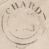 139884 1843 MAIL TO CHARD WITH 1D PL.25 (SG8)(AC) MISSING IMPRIMATUR LETTERING.