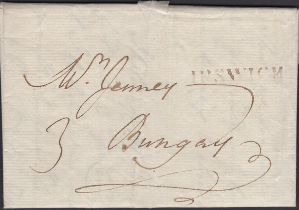139886 CIRCA 1797-1799 MAIL IPSWICH TO BUNGAY WITH 'IPSWICH' HAND STAMP (SK190).