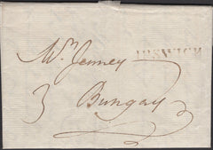 139886 CIRCA 1797-1799 MAIL IPSWICH TO BUNGAY WITH 'IPSWICH' HAND STAMP (SK190).