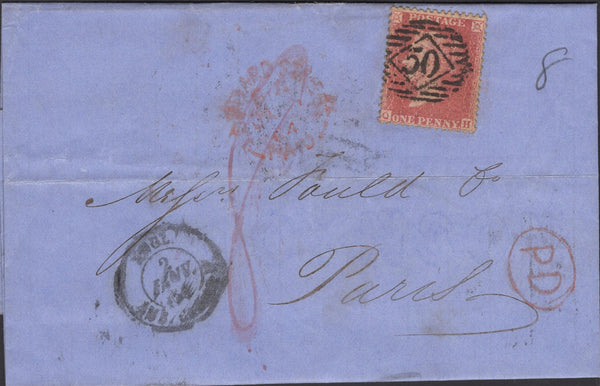 139889 1864 MAIL LONDON TO PARIS WITH DIE 2 1D RES.PL.17 (SG40).