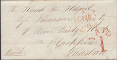 139895 1844 MAIL MARLBOROUGH, WILTS TO LONDON WITH 'PAID/1' MARLBOROUGH UNIFORM PENNY POST HAND STAMP (WL451).