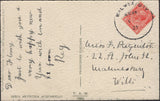 139897 1921 HAND PAINTED POST CARD USED LOCALLY IN MALMESBURY WITH 'MALMESBURY' SKELETON DATE STAMP.
