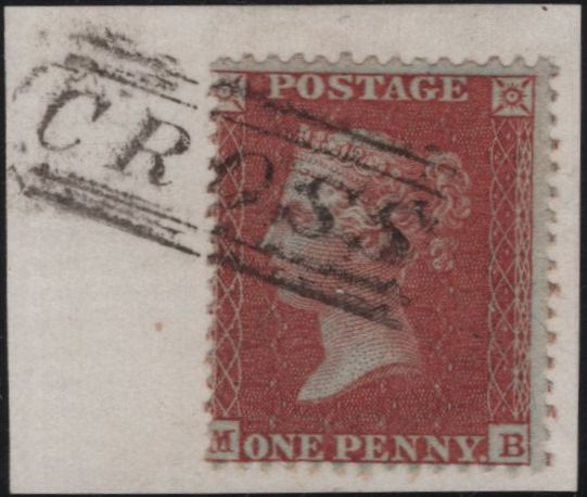 139904 1855 DIE 2 1D PL.15 (SPEC C6) 'CROSS' TYPE VII SCOTS LOCAL CANCELLATION.