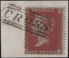 139904 1855 DIE 2 1D PL.15 (SPEC C6) 'CROSS' TYPE VII SCOTS LOCAL CANCELLATION.