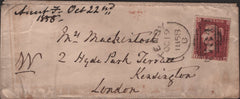 139909 1858 MAIL TENBY TO KENSINGTON WITH DIE 2 1D PERFORATION 16 (SG36).