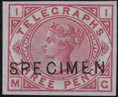 139912 1875 3D CARMINE TELEGRAPH PL.1 IMPERFORATE 'SPECIMEN' TYPE 10 (T3/L205t).