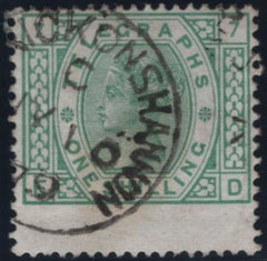 139913 1878 1S GREEN TELEGRAPH PL.7 (T8/L221) FINE USED.