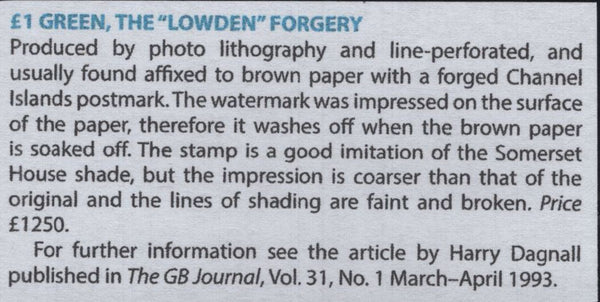 139943 1902-1913 KING EDWARD V11 £1 GREEN 'LOWDEN' FORGERY.