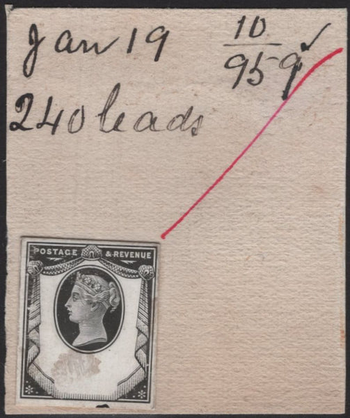 139950 1886 1½D JUBILEE (SG198) DIE PROOF OF HEAD PLATE EX. DE LA RUE STRIKING BOOK.