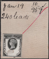 139950 1886 1½D JUBILEE (SG198) DIE PROOF OF HEAD PLATE EX. DE LA RUE STRIKING BOOK.